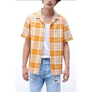 PACSUN Men's‎ Eco Sundaze Camp Shirt Pac Sun Orange Plaid Button Up NWOT Large